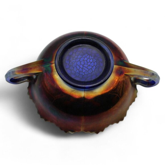 Vintage Fenton Carnival Glass Cherry Circles Bonbon Leaf & Bead Pattern Bowl Wit - Picture 7 of 7